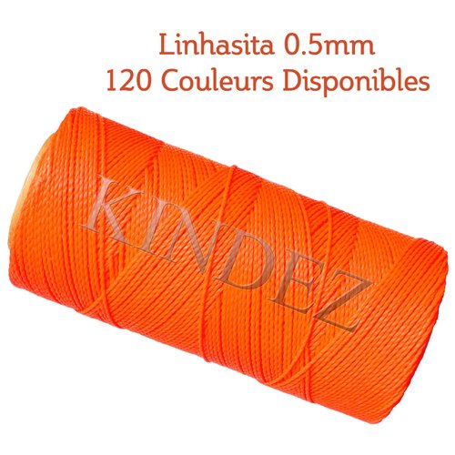 Fil linhasita 0.5mm, fil polyester ciré, fil ciré macramé, orange fluo - 20 mètres