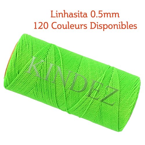 Fil linhasita 0.5mm, fil polyester ciré, fil ciré macramé, vert fluo - 20 mètres