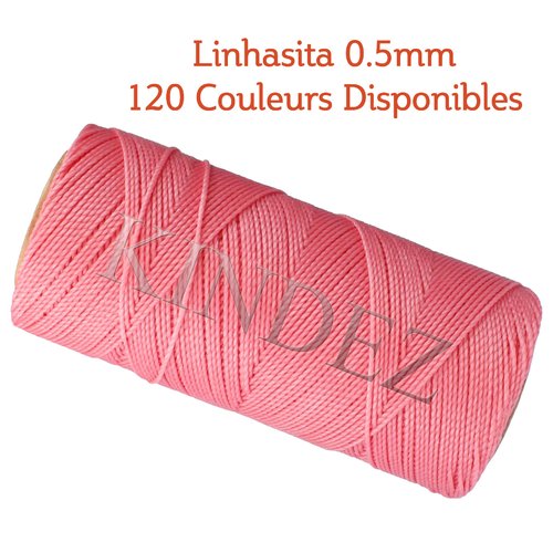 Fil linhasita 0.5mm, fil polyester ciré, fil ciré macramé, rose - 20 mètres