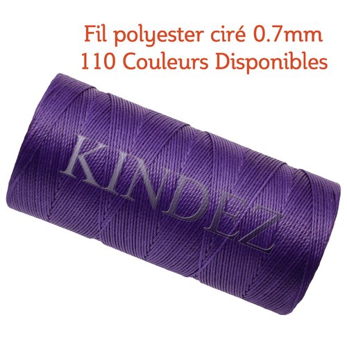 Fil polyester ciré 0.7mm, fil ciré pour macramé, bijoux - violet - 15 mètres