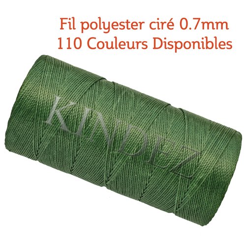 Fil polyester ciré 0.7mm, fil ciré pour macramé, bijoux - vert moyen - 15 mètres