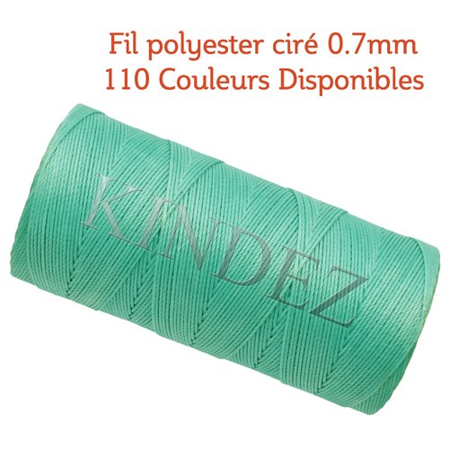 Fil polyester ciré 0.7mm, fil ciré pour macramé, bijoux - menthe - 15 mètres