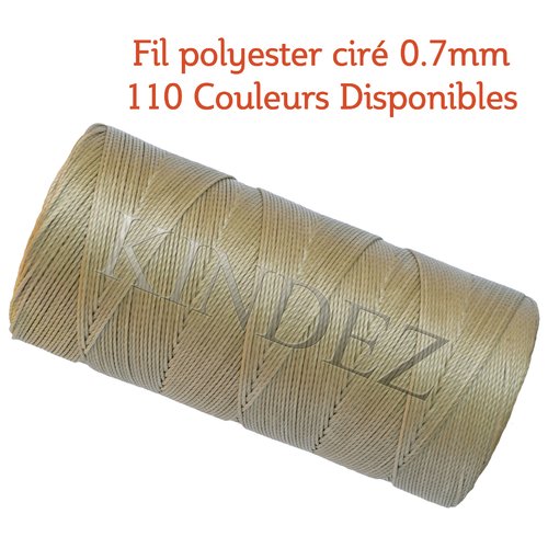 Fil polyester ciré 0.7mm, fil ciré pour macramé, bijoux - kaki - 15 mètres
