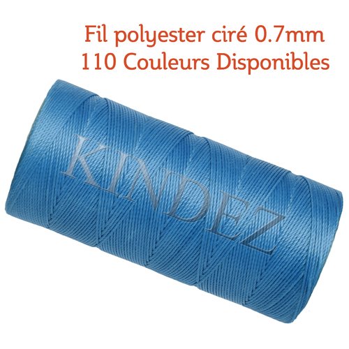 Fil polyester ciré 0.7mm, fil ciré pour macramé, bijoux - bleu - 15 mètres