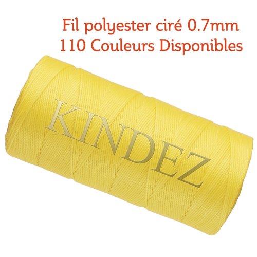 Fil polyester ciré 0.7mm, fil ciré pour macramé, bijoux - jaune - 15 mètres