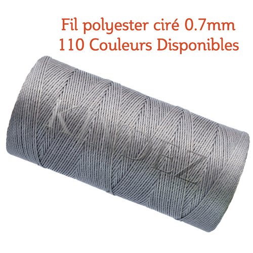 Fil polyester ciré 0.7mm, fil ciré pour macramé, bijoux - gris clair - 15 mètres