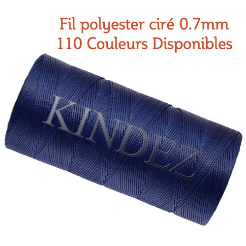 Fil polyester ciré 0.7mm, fil ciré pour macramé, bijoux - bleu royal - 15 mètres