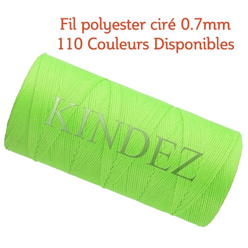 Fil polyester ciré 0.7mm, fil ciré pour macramé, bijoux - vert fluo - 15 mètres