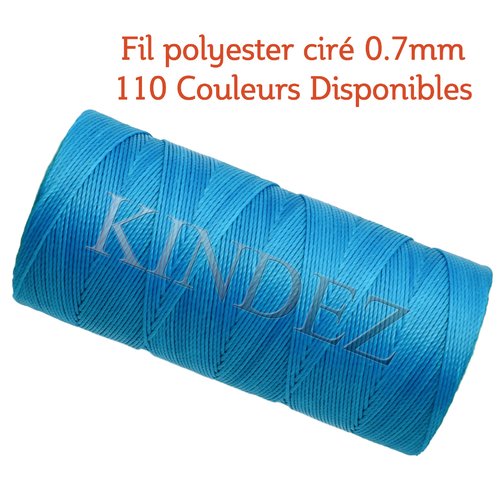 Fil polyester ciré 0.7mm, fil ciré pour macramé, bijoux - bleu turquoise - 15 mètres