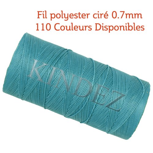 Fil polyester ciré 0.7mm, fil ciré pour macramé, bijoux - bleu clair - 15 mètres