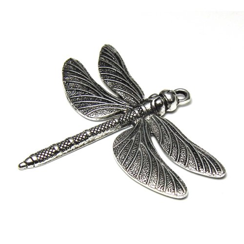1 libellule pendentif en métal argenté vieilli