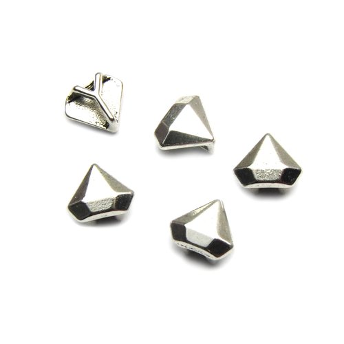 20 perles diamant passant intercalaire pour cuir ou cordon métal argenté