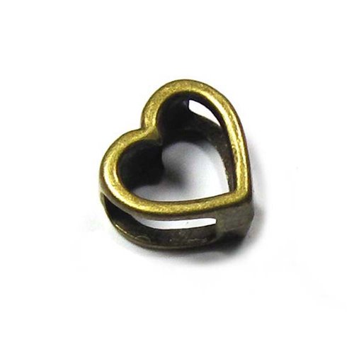 5 perles coeur pour cuir ou cordon métal bronze
