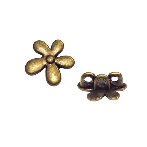 6 perles passant pour cuir rond ou cordon - fleur, métal bronze antique