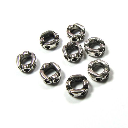 20 perles passant pour cuir rond, métal argenté vieilli