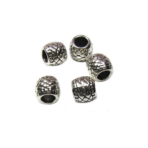 10 perles passant pour cuir rond, style tibetain - métal argenté