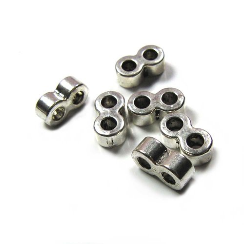 16 perles connecteur pour cuir ou cordon métal argenté vieilli