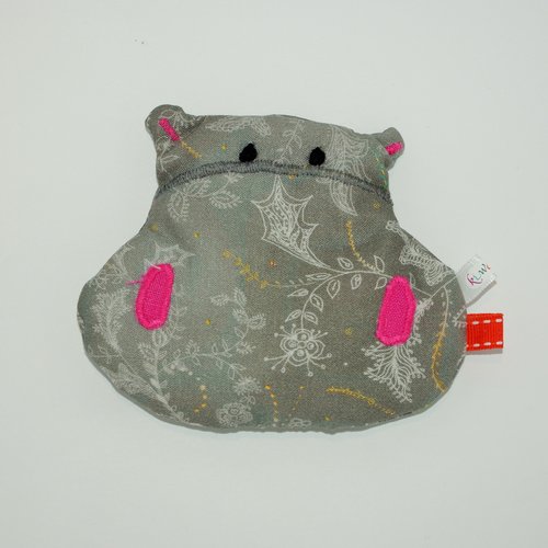 Bouillotte sèche - hippopotame gris décoré de feuilles