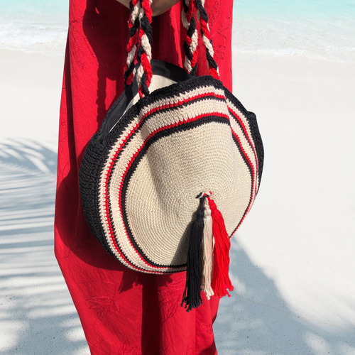 Sac rond en crochet fait main avec pochette assortie