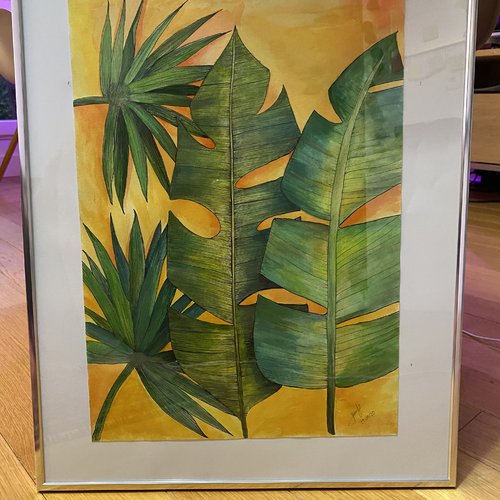 Peinture original aquarelle tropicale, affiche monstera, wall art, décoration tropicalízame, affiche botanique