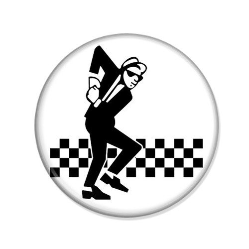 Badge ska man 01 noir sur fond blanc rock punk reggae madness beatnick mods gb uk button pins - ø25mm - 1 inch