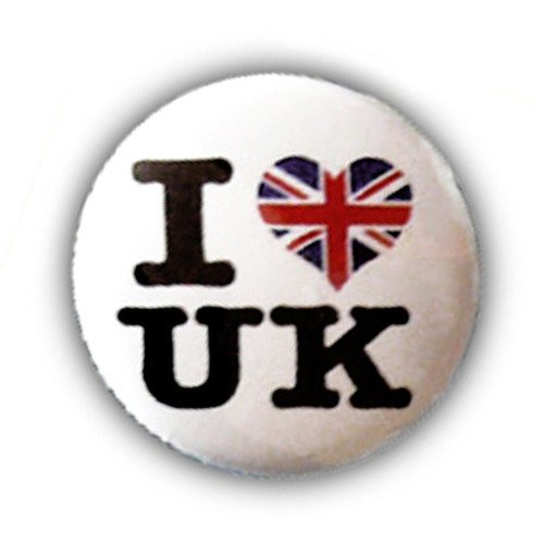 Badge i love uk british anglais london england j'aime angleterre gb pop rock punk 80 vintage ø25mm