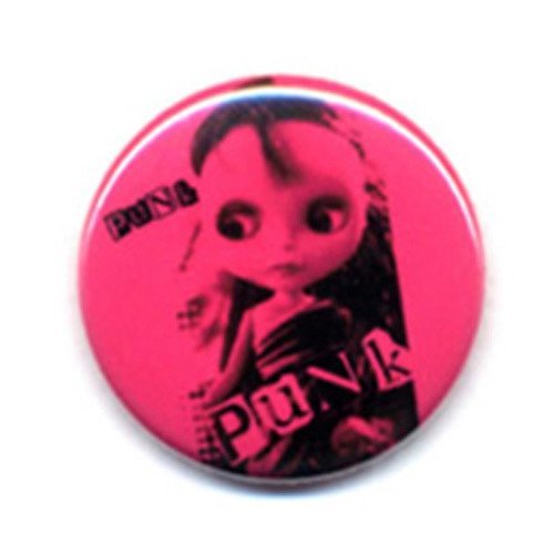 Badge pink poupee punk rose rockabilly punk rock pop glam kawaii goth ø25mm