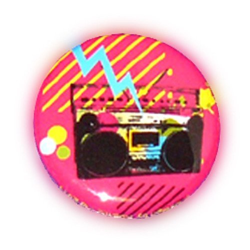 Badge ghetto blaster thunder pink pop fond rose retro hype hip hop electro ø25mm -