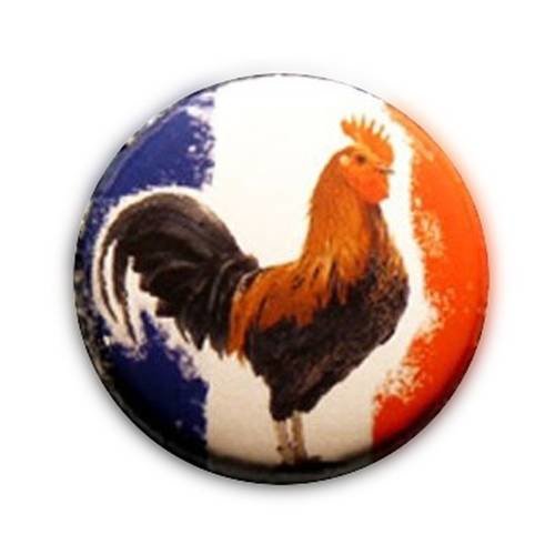 Badge coq gaulois drapeau france french flag rugby foot hand volley ø25mm 