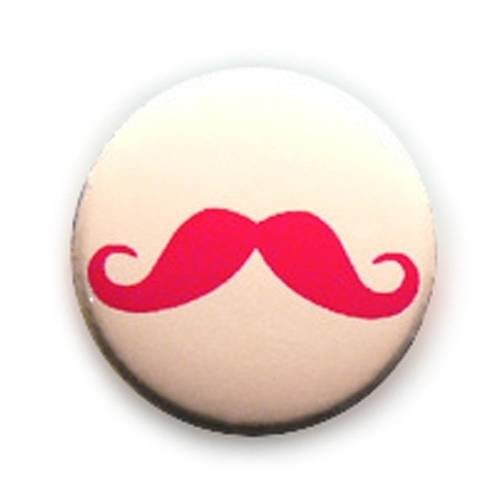 Badge moustache rose sur fond blanc  french spirit vintage funny ø25mm