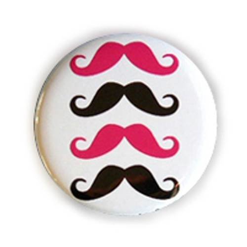 Badge multi moustaches moustache noir et rose sur fond blanc retro vintage ø25mm