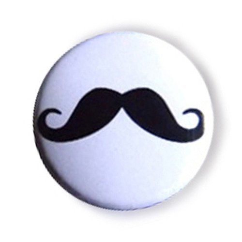 Badge moustache noir moustaches fond blanc 25mm mustache retro vintage