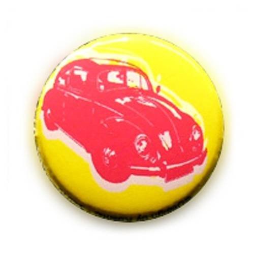 Badge retrocox car rose fond jaune acidulé punk rock vintage ø25mm