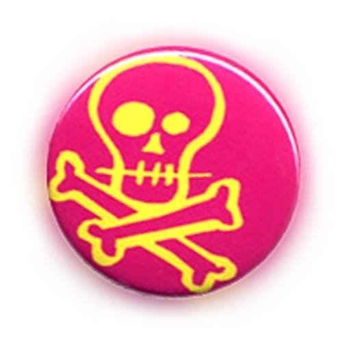 Badge skull jaune fond rose tete de mort punk rock japan cosplay ø25mm