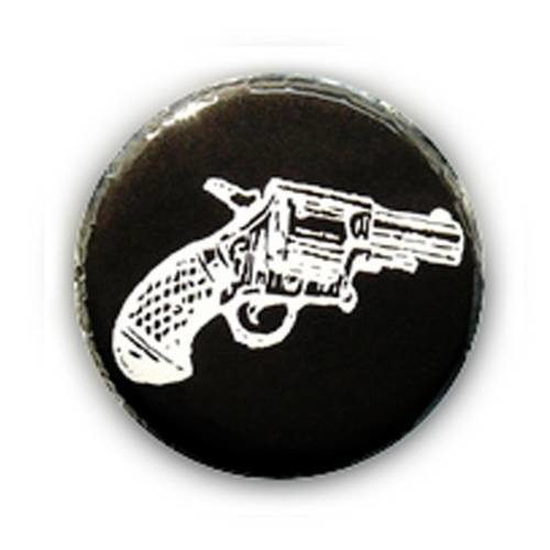 Badge revolver colt pistolet blanc/noir rockabilly rock western ø25mm