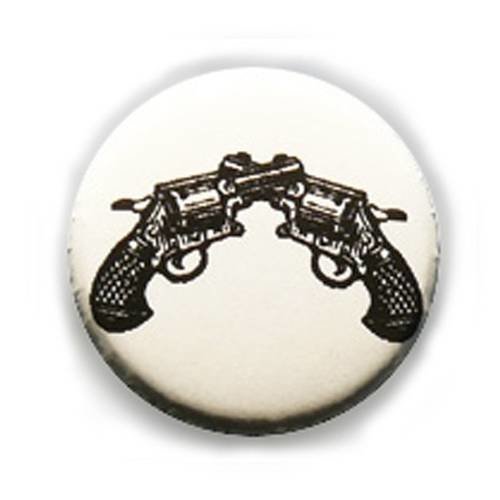 Badge double revolver colt pistolet noir/blanc rockabillly rock ø25mm