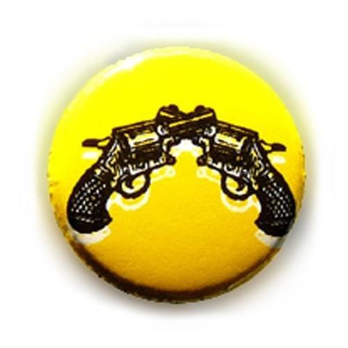 Badge double revolver colt pistolet noir/jaune rockabilly rock ø25mm