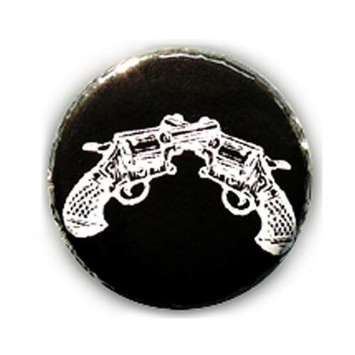 Badge double revolver colt pistolet blanc/noir rockabilly rock ø25mm