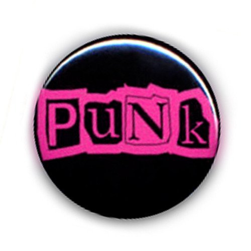 Badge punk logo rose sur fond noir pop rock oldie goth mode culte ø25mm