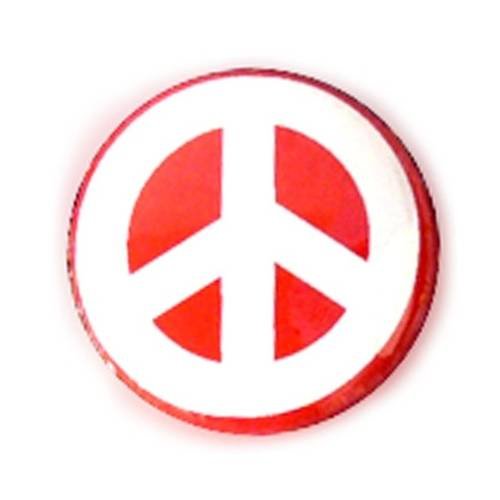 Badge peace and love blanc / fond rouge ø25 mm rock punk pop badges
