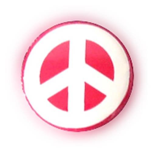 Badge peace and love blanc sur fond rose ø25 mm rock punk pop badges