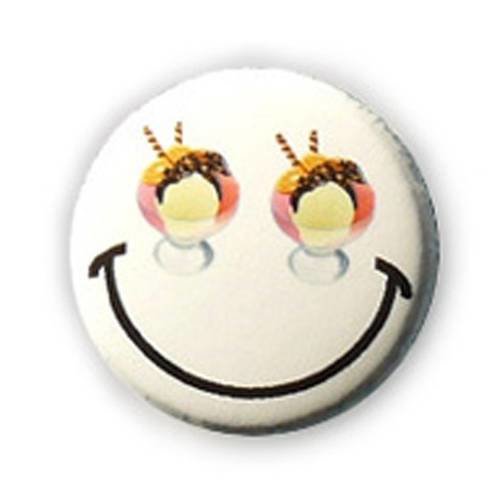 Badge emoticon sourire coupe glace vanille eyes ice cream yummy ø25mm badges pin