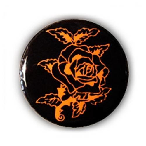 Badge rose tattoo orange/noir rockabilly rock punk luck love ø25mm