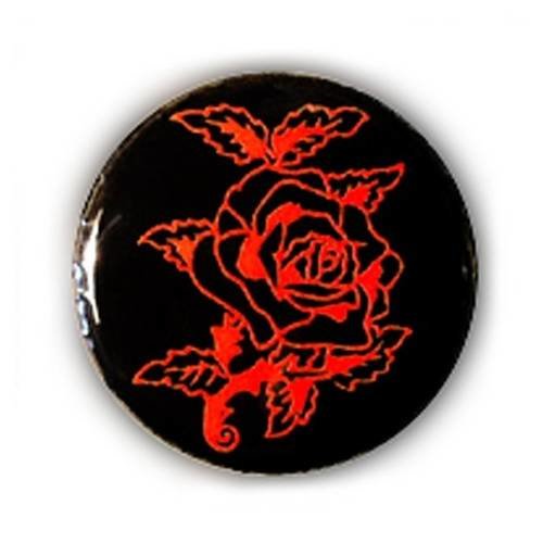 Badge rose tattoo rouge/noir rockabilly rock punk luck love ø25mm