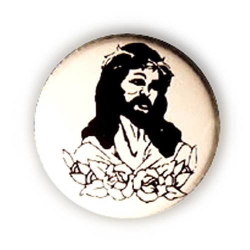Badge jesus tattoo noir fond blanc christ latino rockabilly ø25mm