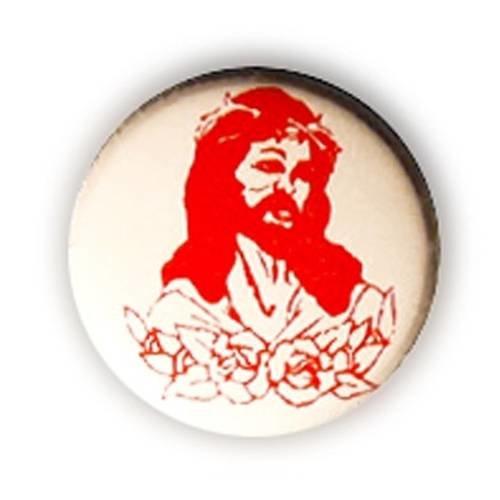 Badge jesus tattoo rouge fond blanc christ latino rockabilly ø25mm