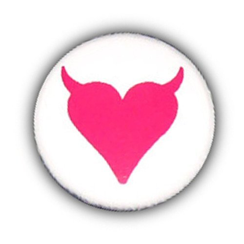 Badge ♥ coeur demon devil rose / blanc love kawaii amour st valentin ø25mm