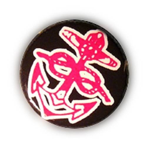 Badge ancre marine rose/noir tattoo anchor rockabilly rock ø25mm