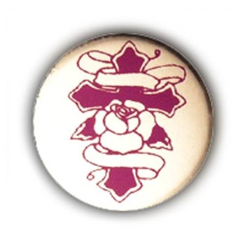 Badge croix tattoo violet / blanc rockabilly metal punk rock ø25mm