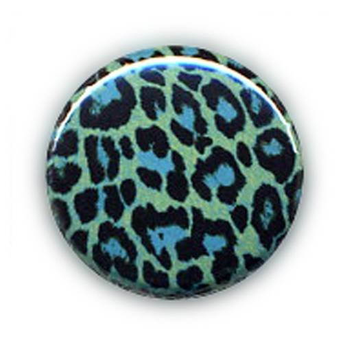 Badge leopard turquoise bleu rock rockabilly punk pop ø25mm